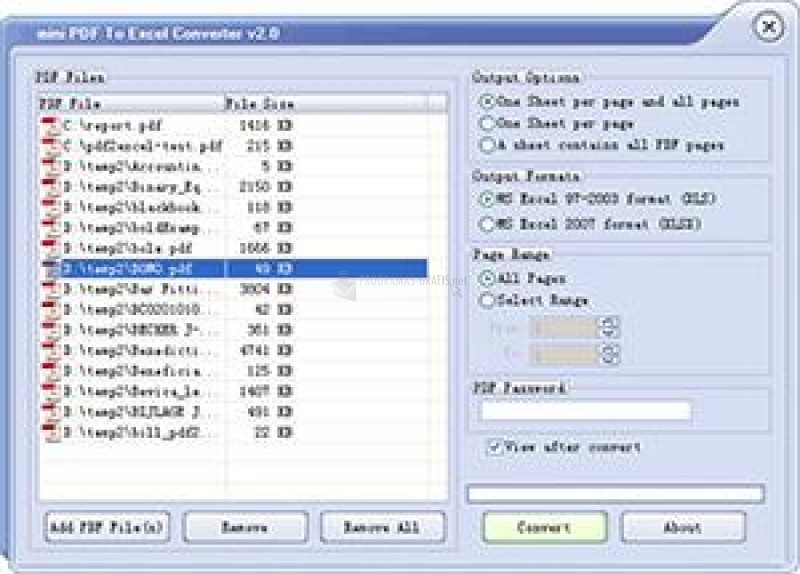 Pantallazo mini PDF to Excel Converter
