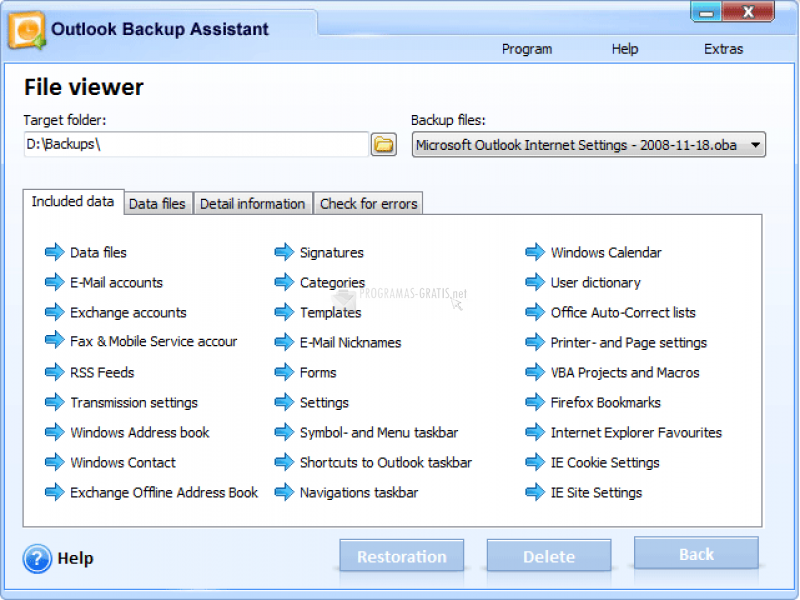 Pantallazo Outlook Backup Assistant