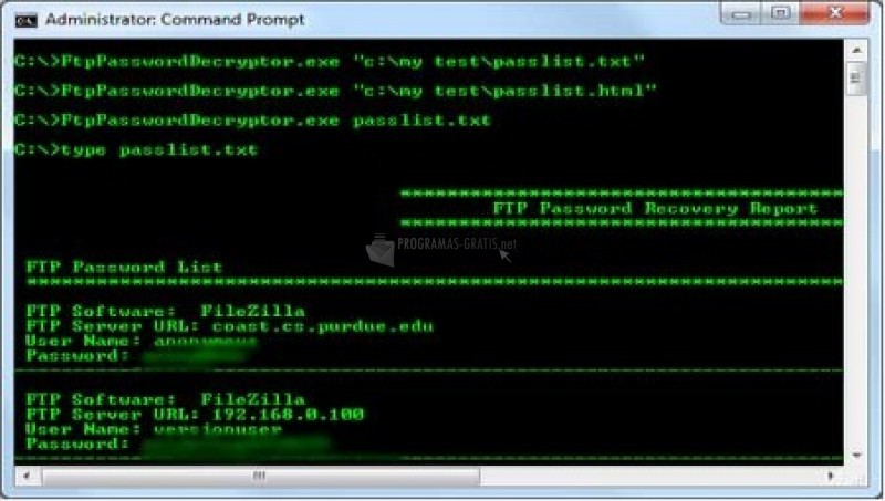 Pantallazo FTP Password Decryptor
