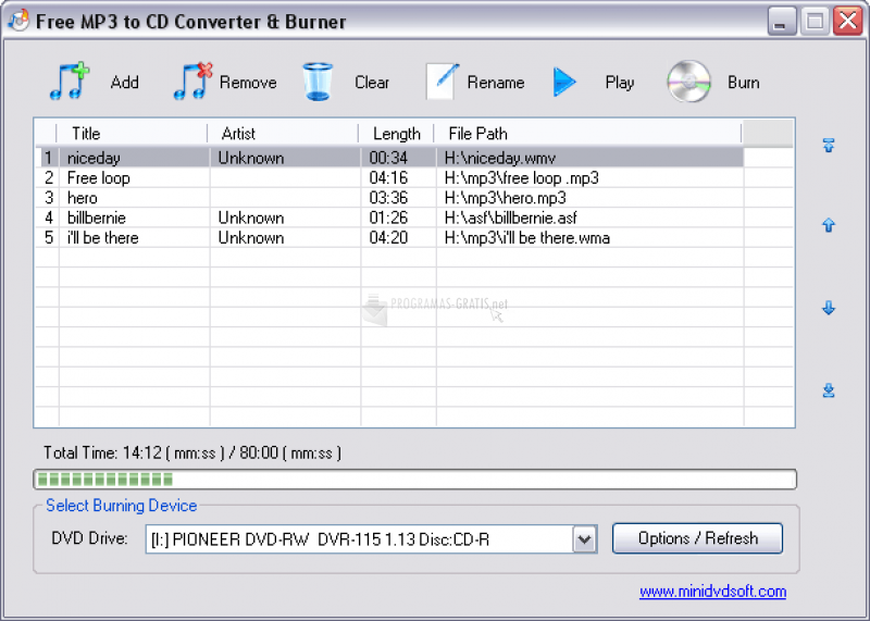 Pantallazo Free MP3 to CD Converter and Burner