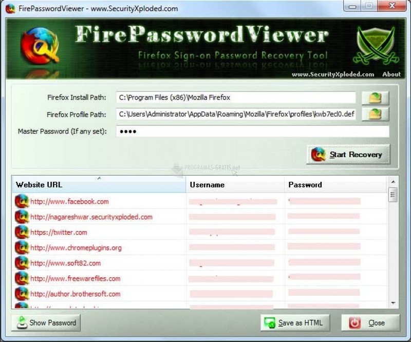 Pantallazo Fire Password Viewer