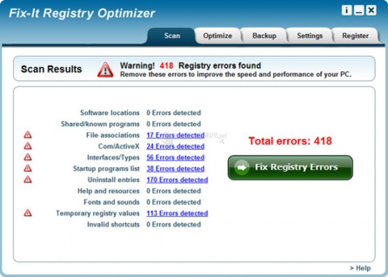 Pantallazo Fix It Registry Optimizer