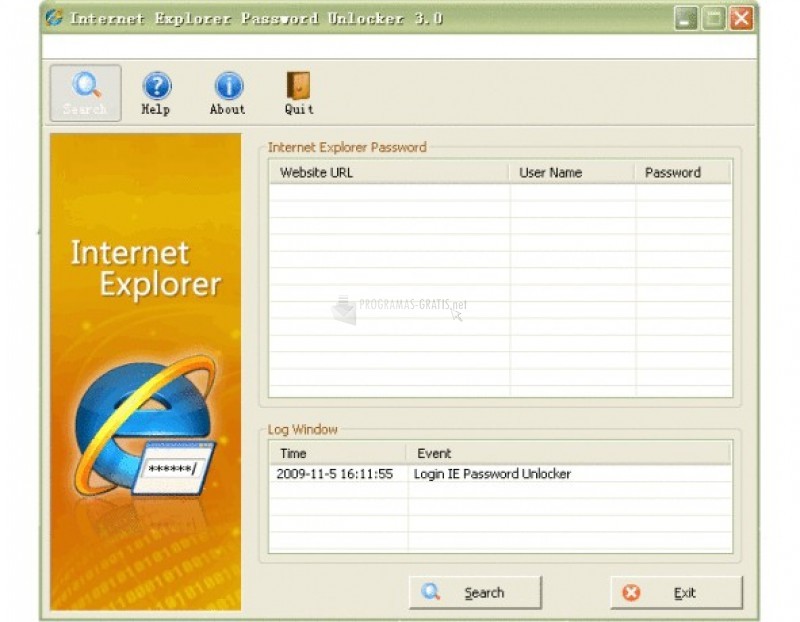 Pantallazo Internet Explorer Password Unlocker