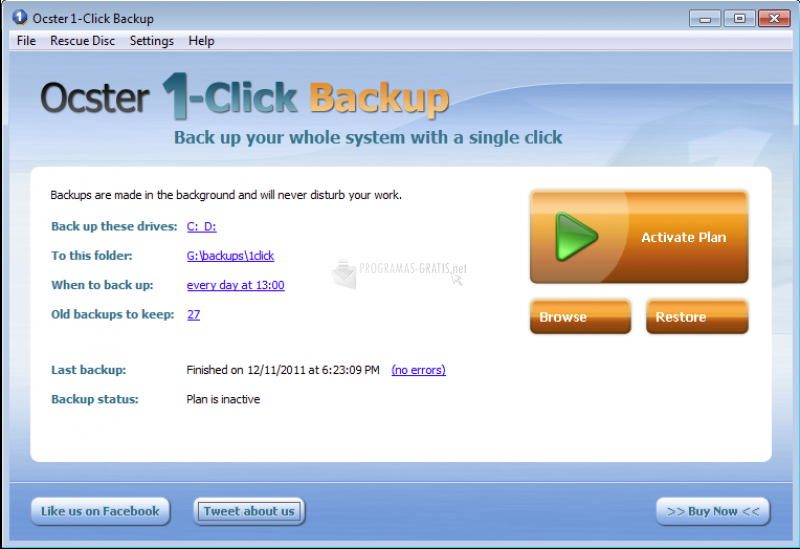 Pantallazo Ocster 1-Click Backup