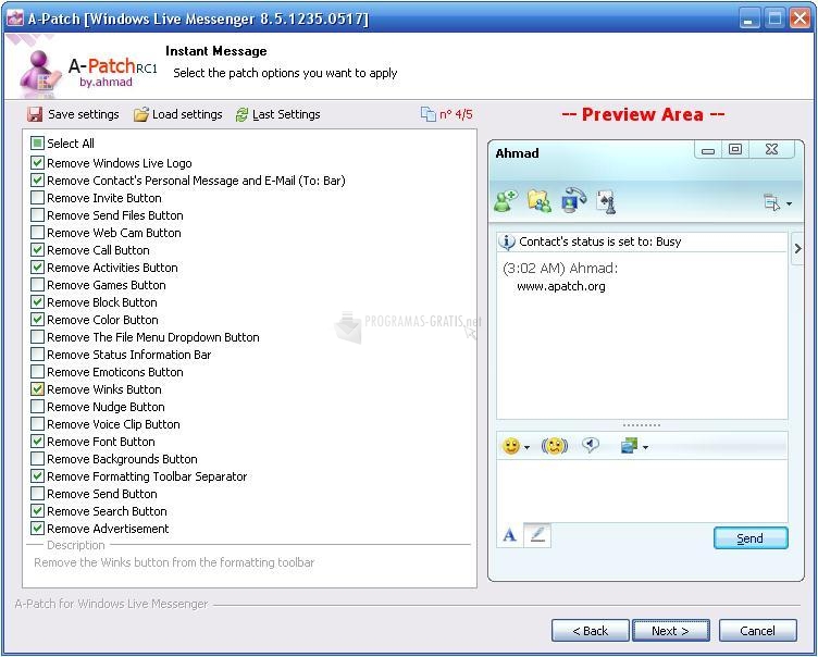 Pantallazo A-Patch for MSN Messenger