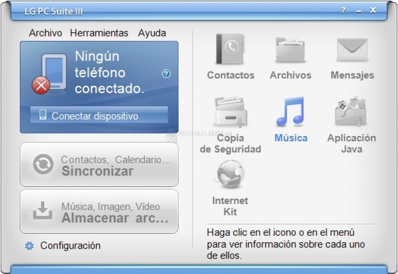 Pantallazo LG PC Suite