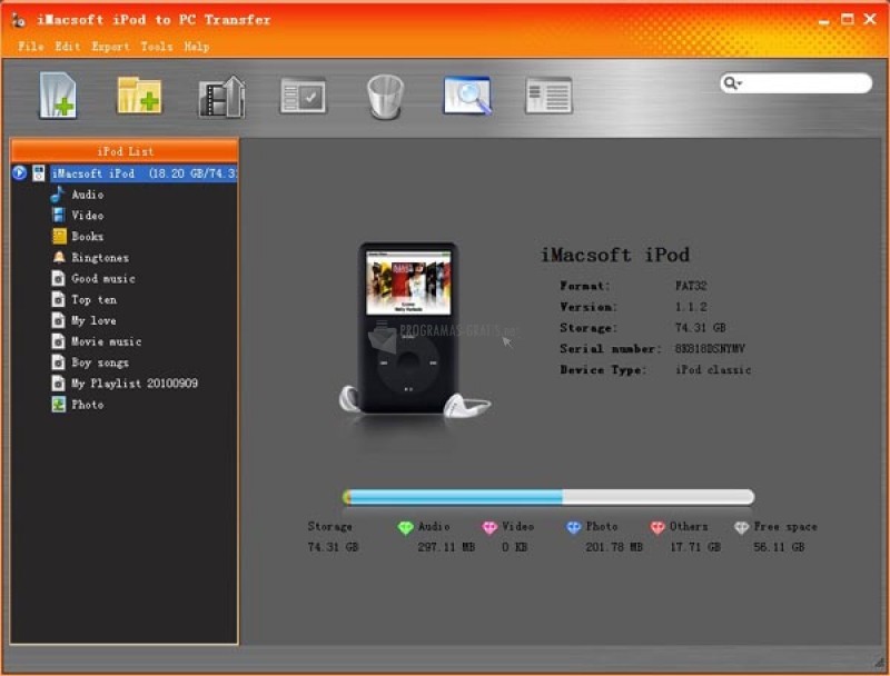 Pantallazo iMacsoft iPod to PC Transfer