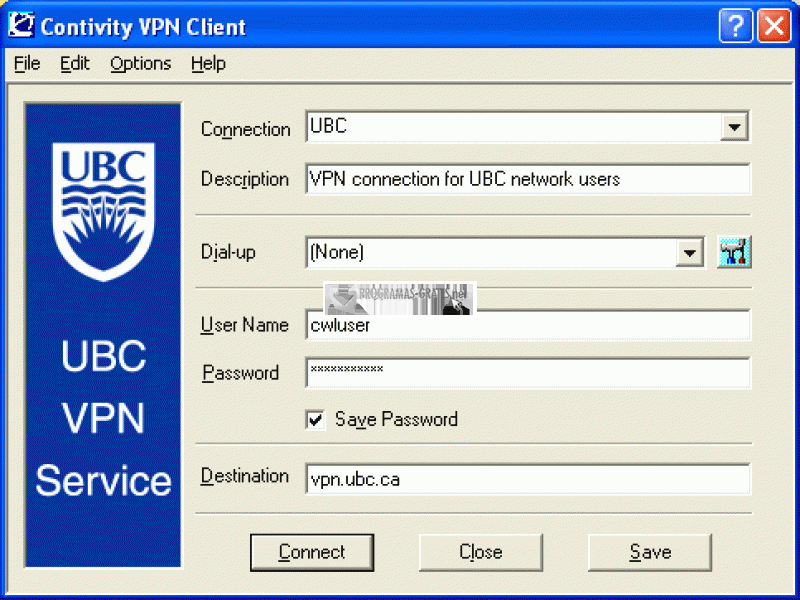 Pantallazo Contivity VPN Client