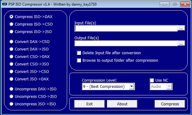 Pantallazo PSP ISO Compressor