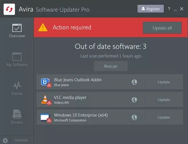 Pantallazo Avira Software Updater