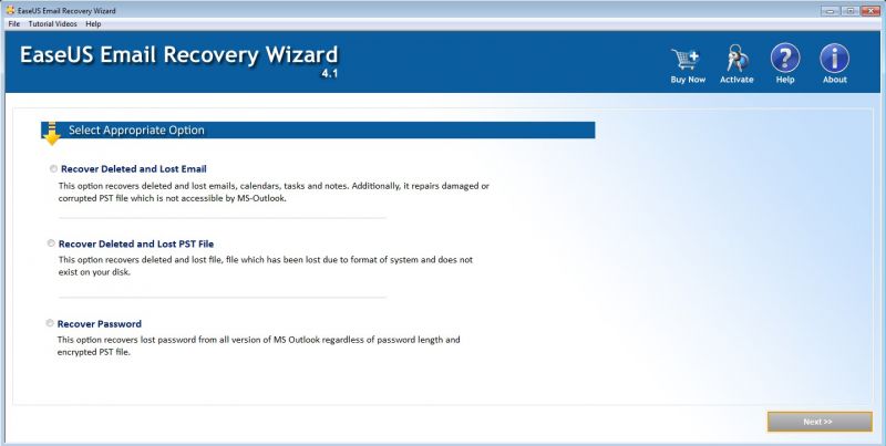 Pantallazo EaseUS Email Recovery Wizard