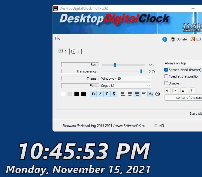 Pantallazo Desktop Digital Clock