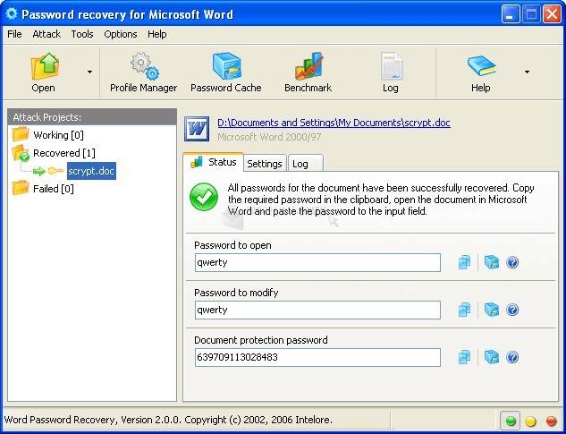 Pantallazo Word Password Recovery