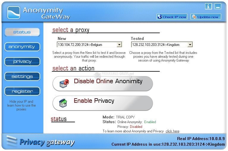 Pantallazo Anonymity Gateway