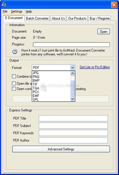 Pantallazo ActMask Document Converter CE