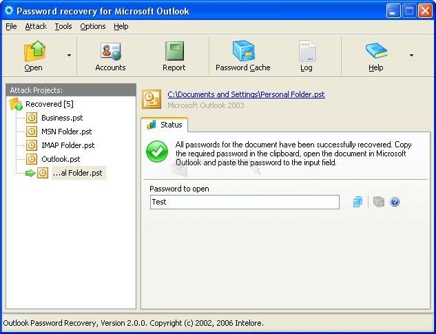 Pantallazo Outlook Password Recovery