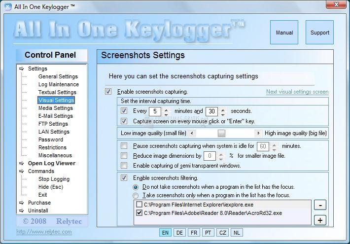 Pantallazo All in One Keylogger