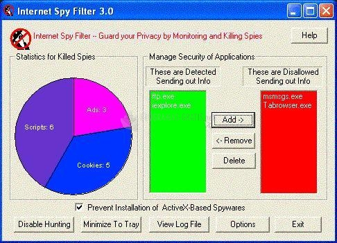 Pantallazo Internet Spy Filter