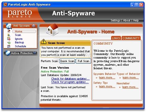 Pantallazo ParetoLogic Anti Spyware