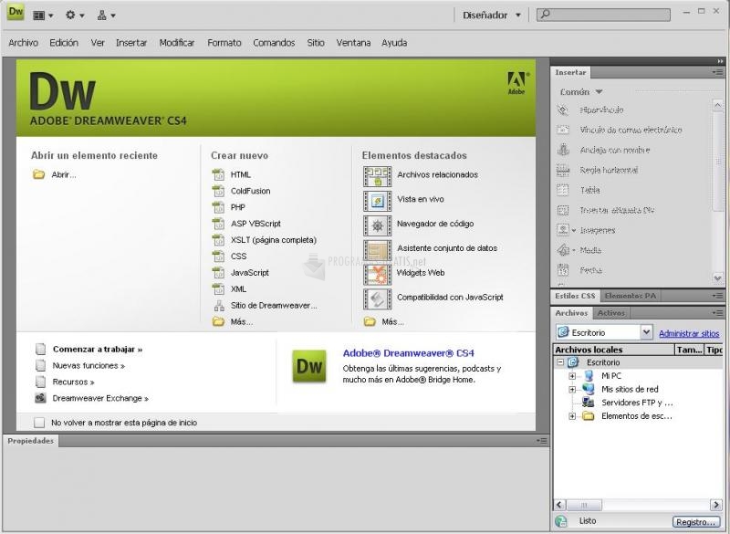 Pantallazo Adobe Dreamweaver