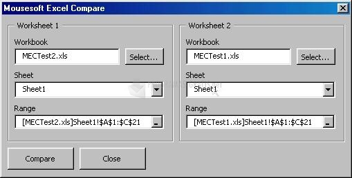 Pantallazo Mousesoft Excel Compare