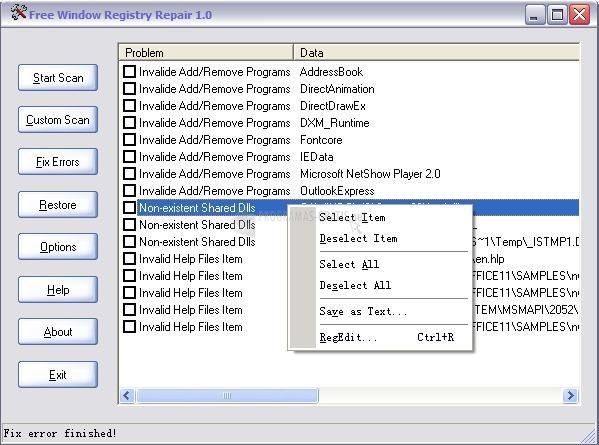 Pantallazo Free Windows Registry Repair