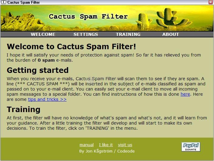 Pantallazo Cactus Spam Filter