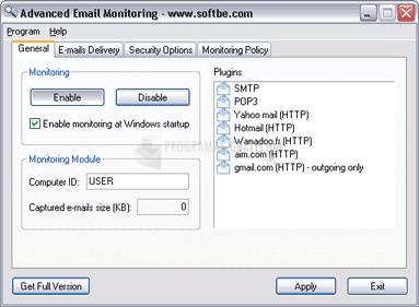 Pantallazo Advanced Email Monitoring