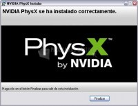 Pantallazo Nvidia PhysX System Software